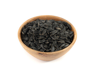 Sunflower seeds pile isolated, black oil sun flower grains group with shell, fresh edible oil seeds...