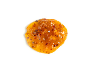 Orange jam with chili isolated, apricot chilli pepper marmalade smear, spicy fruit jelly fruity confiture