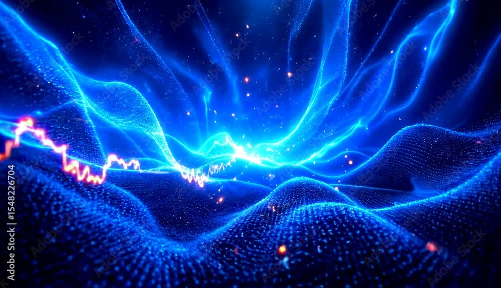 Aufkleber digital wave with glowing blue particles and light streaks creating abstract energy flow and dynamic