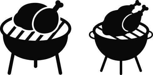 Grilled chicken icons barbecue grill food cooking