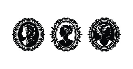A set cameo silhouette vector isolated on white background 
