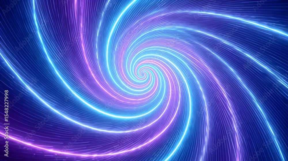 Aufkleber Neon swirl vortex with glowing blue and purple light trails creating dynamic abstract spiral pattern and energetic futuristic light background