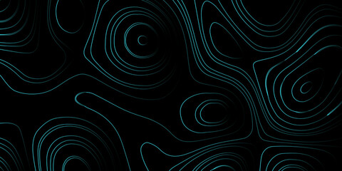 Vector illustration of a seamless topographic contour line pattern. Thin, smooth, beige contour lines over a solid black background, forming abstract elevation-style shapes.