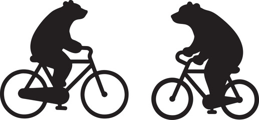 Two bears riding bicycles silhouette illustration