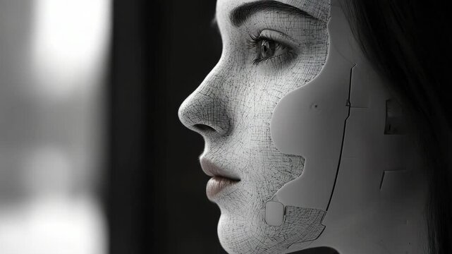 A woman 's face with a piece of paper on it