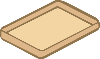 This is a simple isometric illustration of an empty wooden tea tray with soft pastel colors and clean outlines.