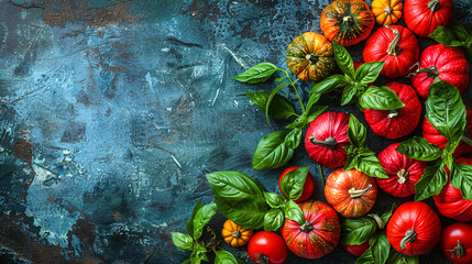 Colorful Mini Pumpkins on a Soft Blue Surface Background