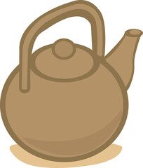 This is a flat isometric illustration of a traditional brown teapot with a curved handle, rendered in a soft cartoon style.