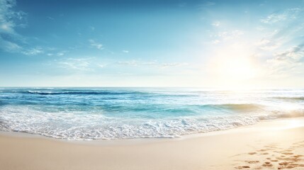 Fototapeta premium Serene ocean waves and sandy beach at sunrise