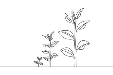 Simple continuous line drawing of plants representing growth and development concepts on a white background with abstract design.