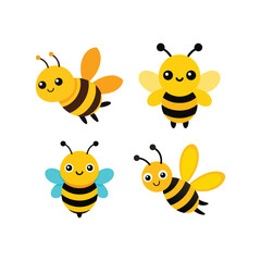 Cute bee set of colorful vector art illustration