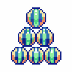 Fototapeta premium Pixel art emerald gems pyramid retro digital stacked green crystals, gaming asset, treasure collection, shiny stones