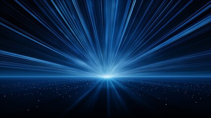 Dynamic blue light burst with starry horizon in space