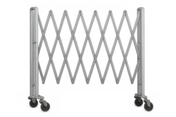 Expandable barrier gate on wheels creating secure passage on transparent background