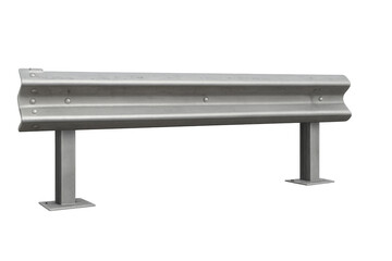 Metal road barrier guardrail separating traffic with transparent background