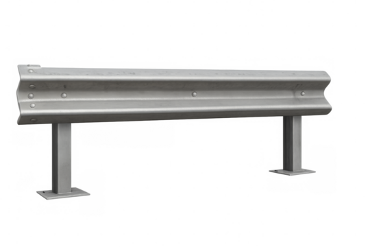 Metal road barrier guardrail separating traffic with transparent background