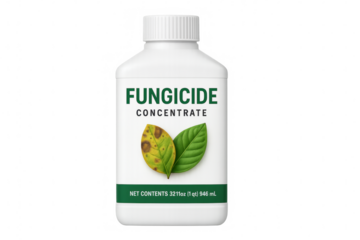 Fungicide concentrate bottle protecting plants with transparent background