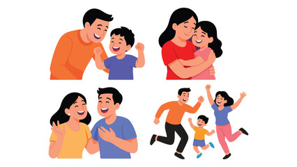 Happy Family Illustration – Smiling Parents and Children Together Representing Love, Bonding, Togetherness, and Joyful Family Life Moments