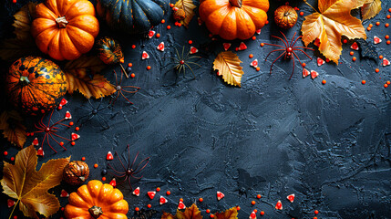 Spider on Vibrant Dark Blue Copy Space Helloween Template Background 