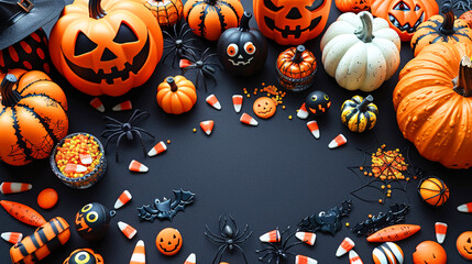 Spider on Vibrant Dark Blue Copy Space Helloween Template Background 