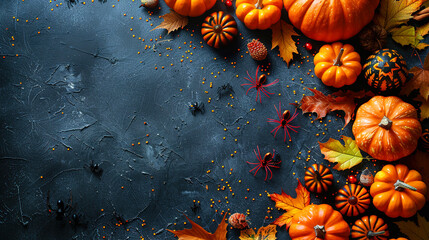 Spider on Vibrant Dark Blue Copy Space Helloween Template Background 