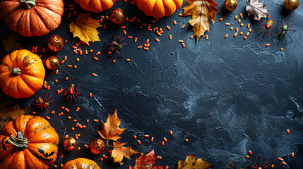 Spider on Vibrant Dark Blue Copy Space Helloween Template Background 