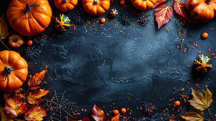 Spider on Vibrant Dark Blue Copy Space Helloween Template Background 