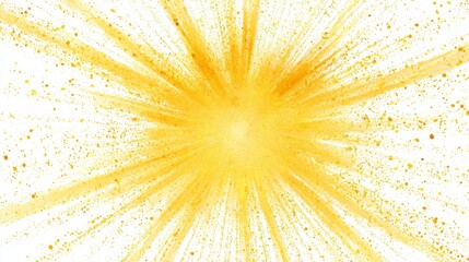 Dynamic yellow paint splash radiating on white background