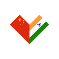 friendship concept. heart shape icon of china and india flags. vector illustration isolated on white background