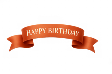 Orange happy birthday ribbon on transparent background