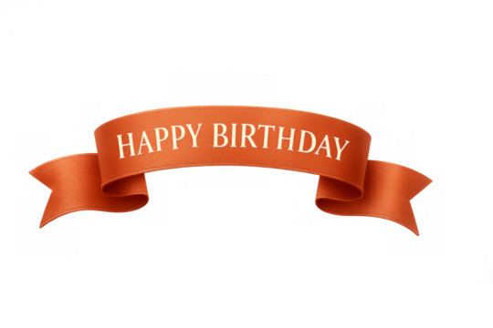 Orange happy birthday ribbon on transparent background - Powered by Adobe