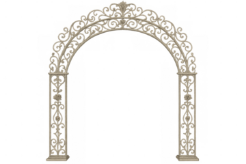 Elegant floral metal archway on transparent background