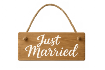 Just married wooden sign hanging with transparent background