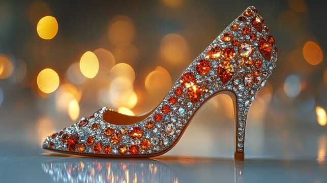 Ornate high-heeled shoe with crystals