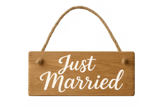 Just married wooden sign hanging with transparent background - Powered by Adobe