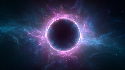 Cosmic energy portal surrounded by vibrant pink and blue nebula in space
