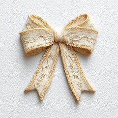 vintage watercolor lace bow in cream tones, elegant and feminine, flat lay on white