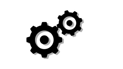 Rotating Gear Mechanism Animation, Black and White Style, two interlocking gears rotating together, ideal for concepts such as teamwork, automation, industry, machines, productivity or workflow.