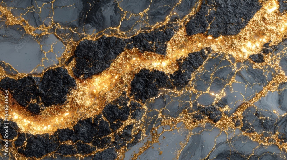 Poster this artwork displays a dynamic surface characterized by an interplay of black and gold hues. the sh