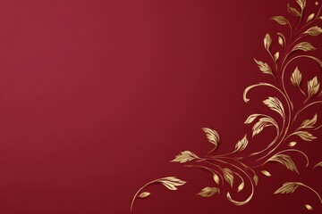 Elegant gold floral design on deep red background