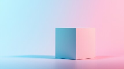 Simple geometric cube on soft pastel gradient background minimal concept clean design abstract digital color style
