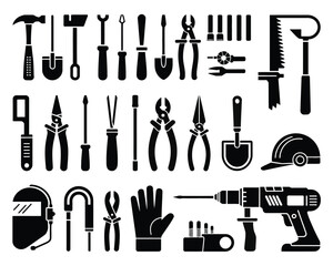 Essential tool collection, meticulously rendered hand tools arranged for construction repair and crafting tasks, showcasing professional workmanship and practical utility.