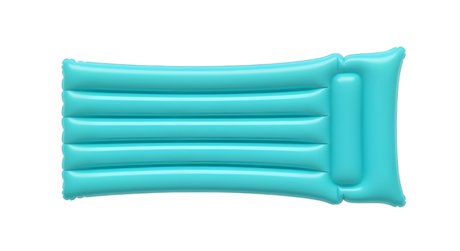 A blue inflatable air mattress with a headrest, designed for relaxation. The mattress features several air chambers for comfort and support.