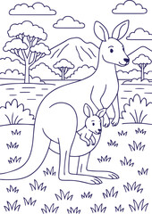 Obraz premium Kangaroo with joey in pouch in Australian outback landscape