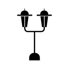 Double street lamp icon. Black silhouette. Vertical front side view. Vector simple flat graphic illustration. Isolated object on white background. Isolate.	
