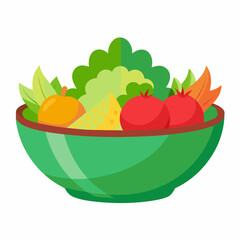 A bowl of fresh salad with tomatoes, lettuce, orange, and carrot, isolated on white background