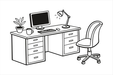 Home Office Desk Workspace Silhouette - Remote Work Setup