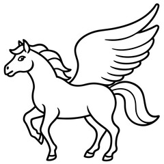 Fototapeta premium A winged horse, a pegasus, is depicted in a line drawing illustration isolated on white background