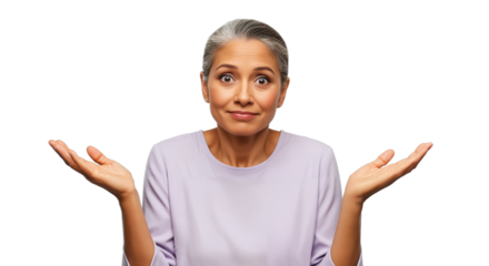 Senior woman with confused expression, isolated on white background