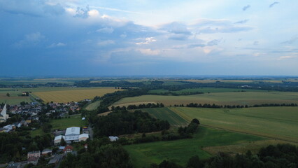 Czech Countryside Landscape Before a Storm – Dramatic Sky Over Village